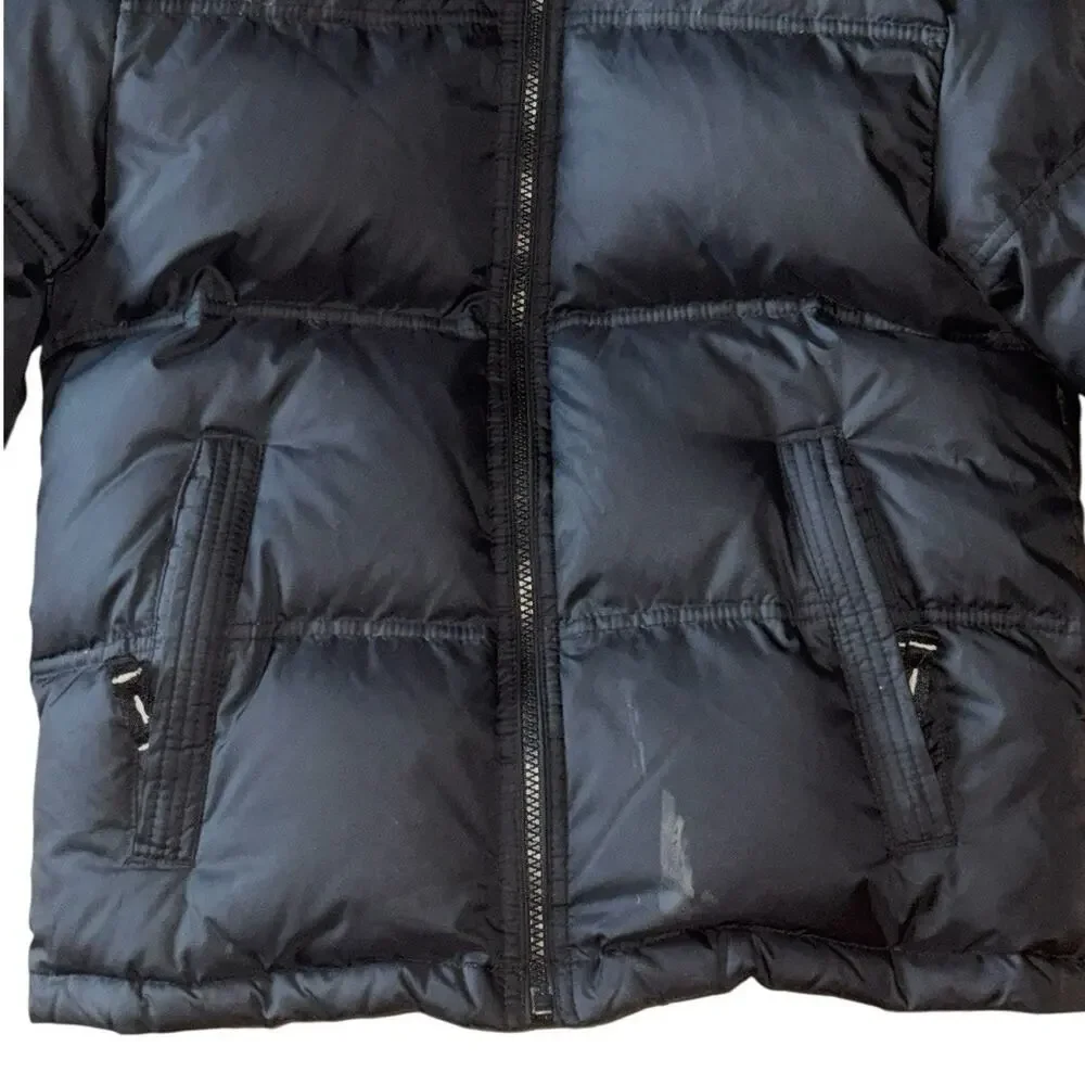 Gap Kids Down Puffer Jacket L 10 Black Hooded Packable Winter Coat Lightweight